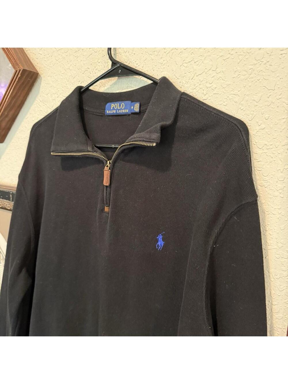 Vintage 00s Polo Ralph Lauren Sweater Mens Medium Black Logo Preppy 1/4 Zip‎ - Picture 3 of 6